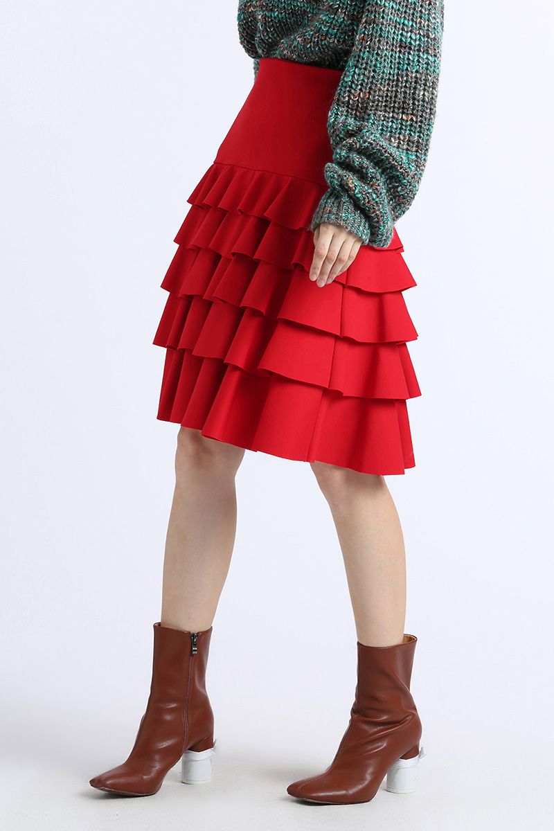 层次荷叶边半身长裙