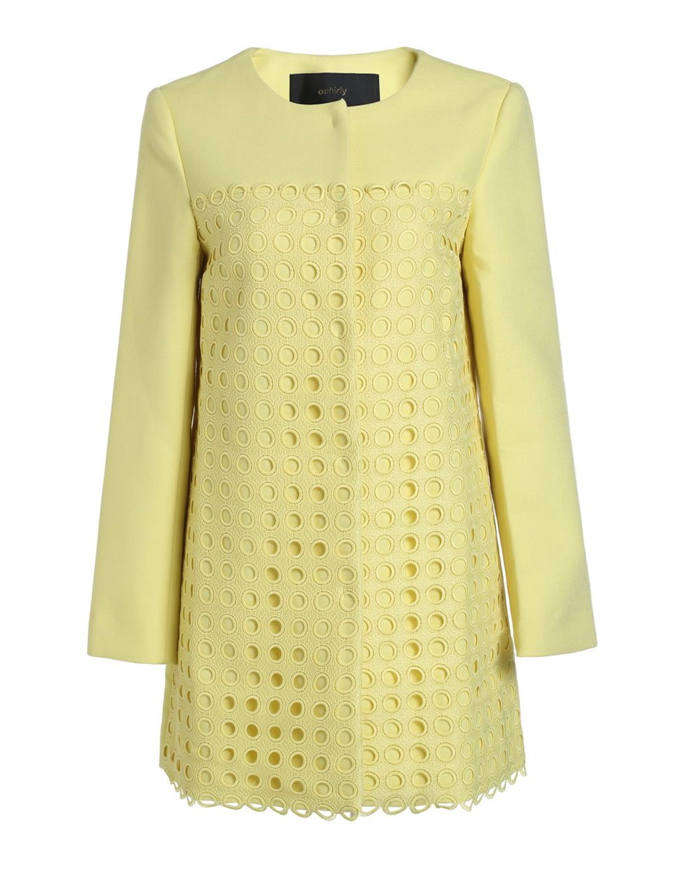 ochirly欧时力刺绣拼接宽松中长款薄毛呢外套